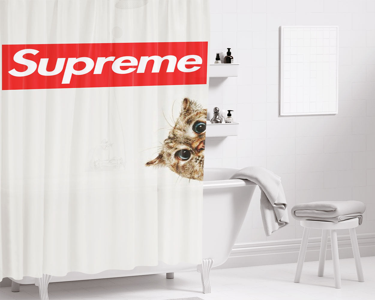 Supreme Cat Bathroom Shower Curtain Fabric Waterproof | 66 X 72 Inch