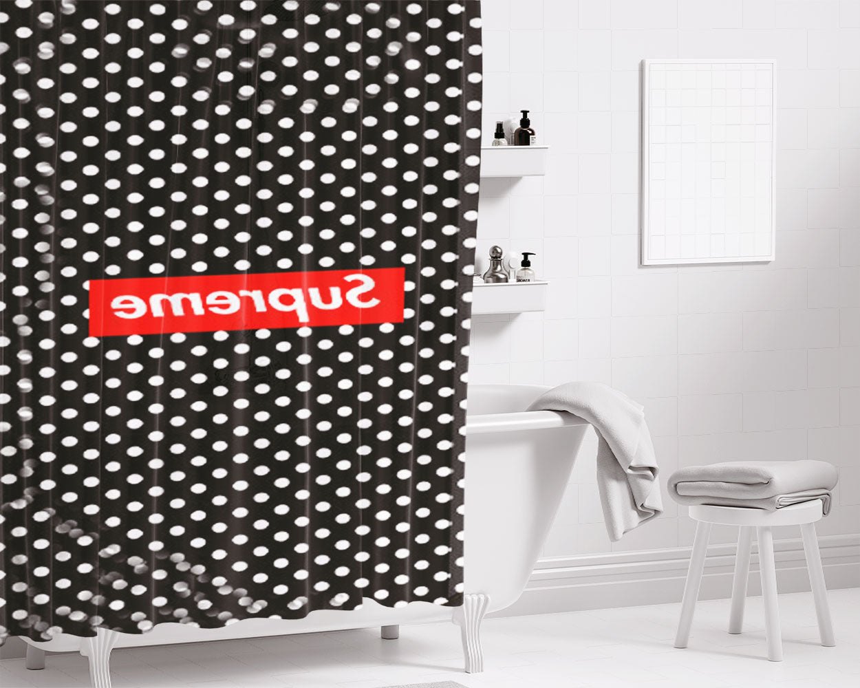Supreme Clothing Skateboarding Logo Bathroom Shower Curtain Fabric Waterproof | 66 X 72 Inch