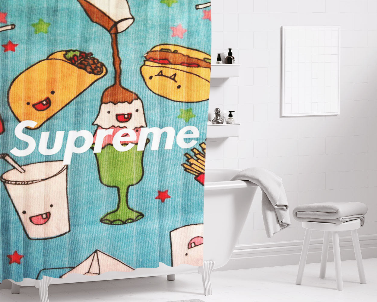 Supreme Food And Drink Bathroom Shower Curtain Fabric Waterproof | 66 X 72 Inch