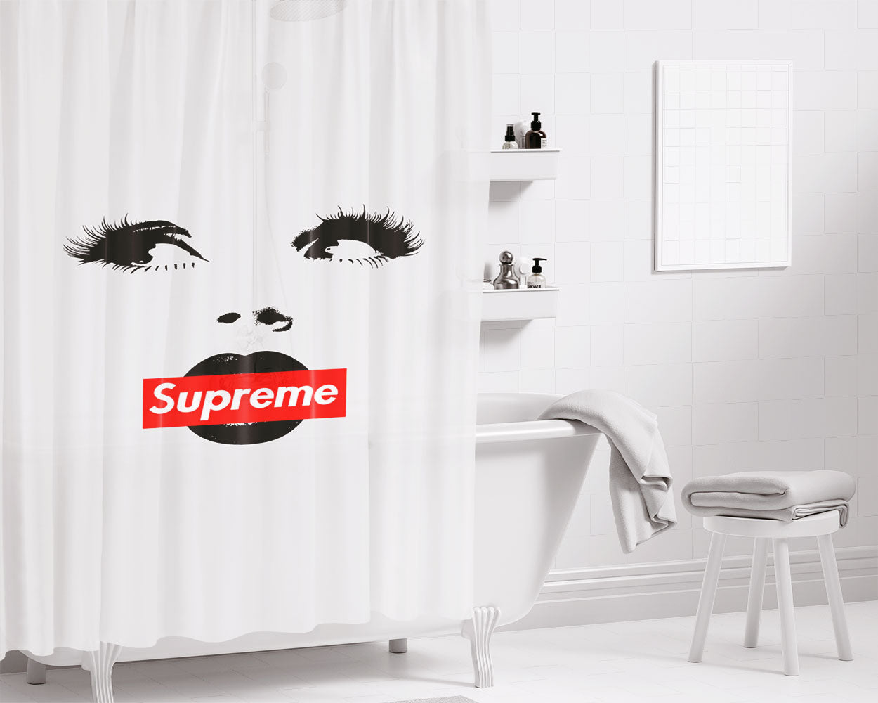 Supreme Girly Black And White Bathroom Shower Curtain Fabric Waterproof | 66 X 72 Inch