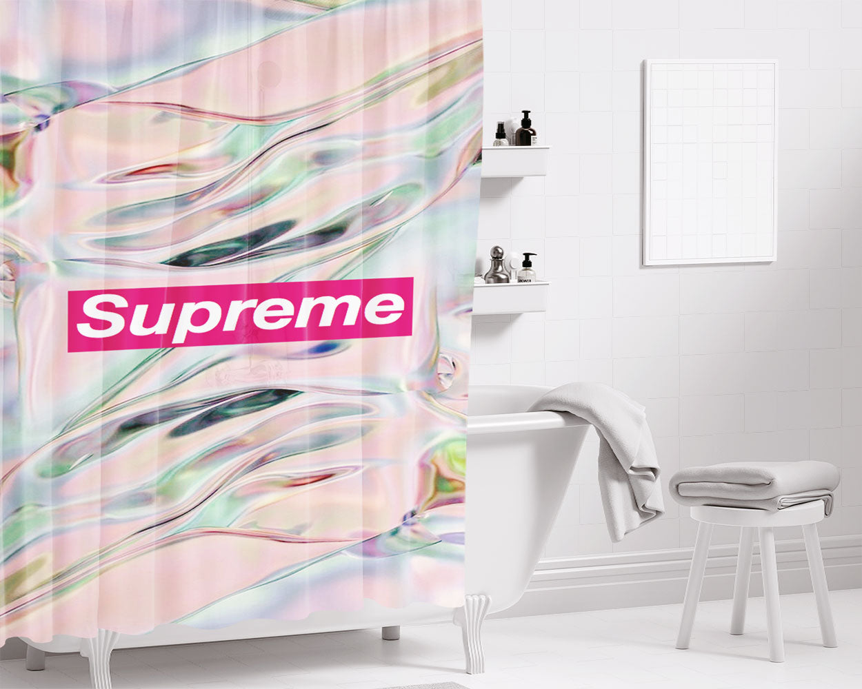 Supreme Holograma Bathroom Shower Curtain Fabric Waterproof | 66 X 72 Inch
