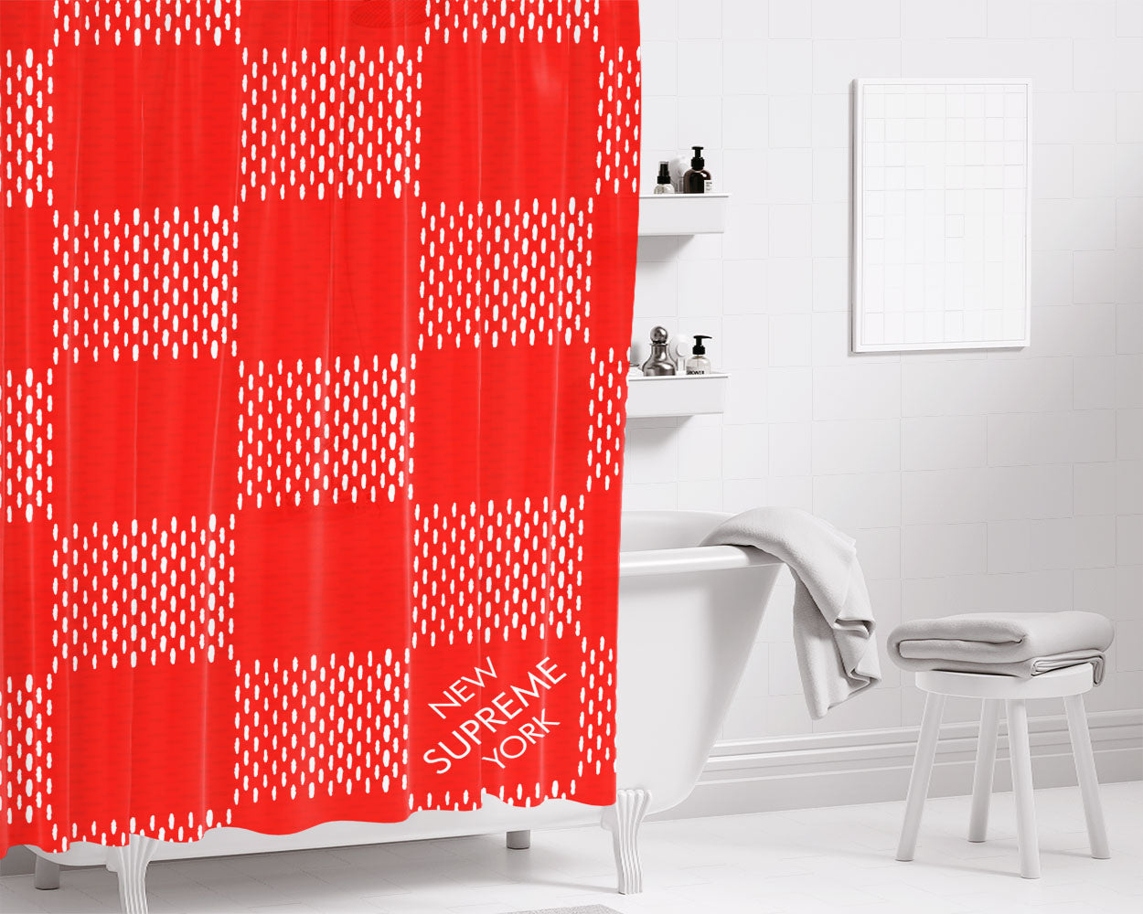 Supreme Lv Damier Bathroom Shower Curtain Fabric Waterproof | 66 X 72 Inch