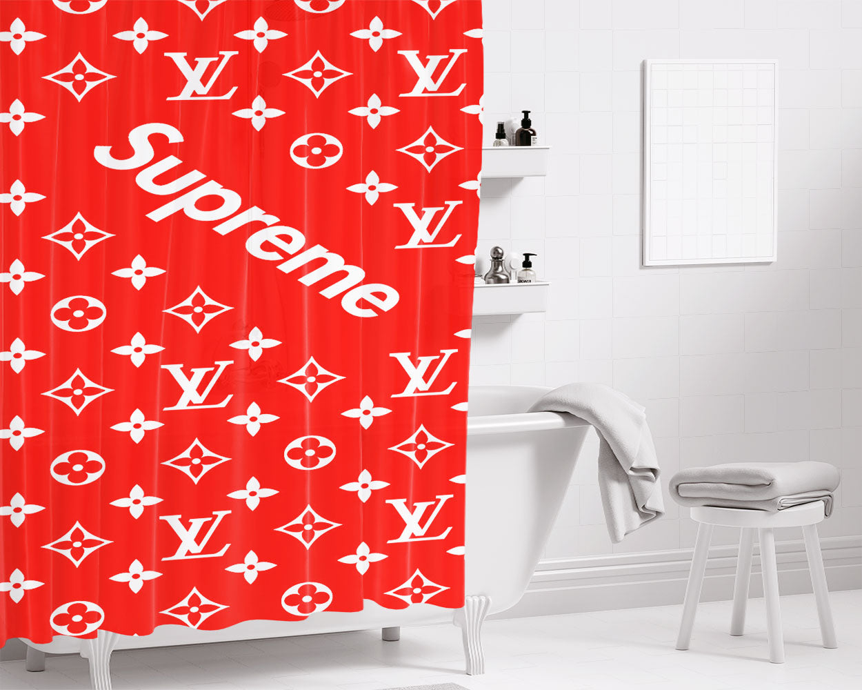 Supreme Lv Red Bathroom Shower Curtain Fabric Waterproof | 66 X 72 Inch