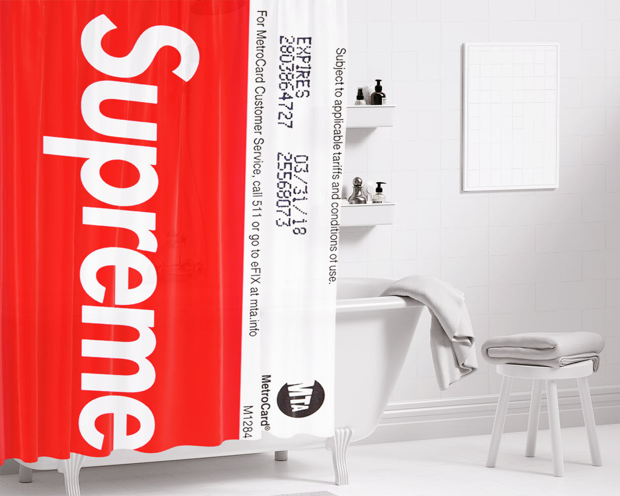 Supreme Mta Metro Card Bathroom Shower Curtain Fabric Waterproof | 66 X 72 Inch