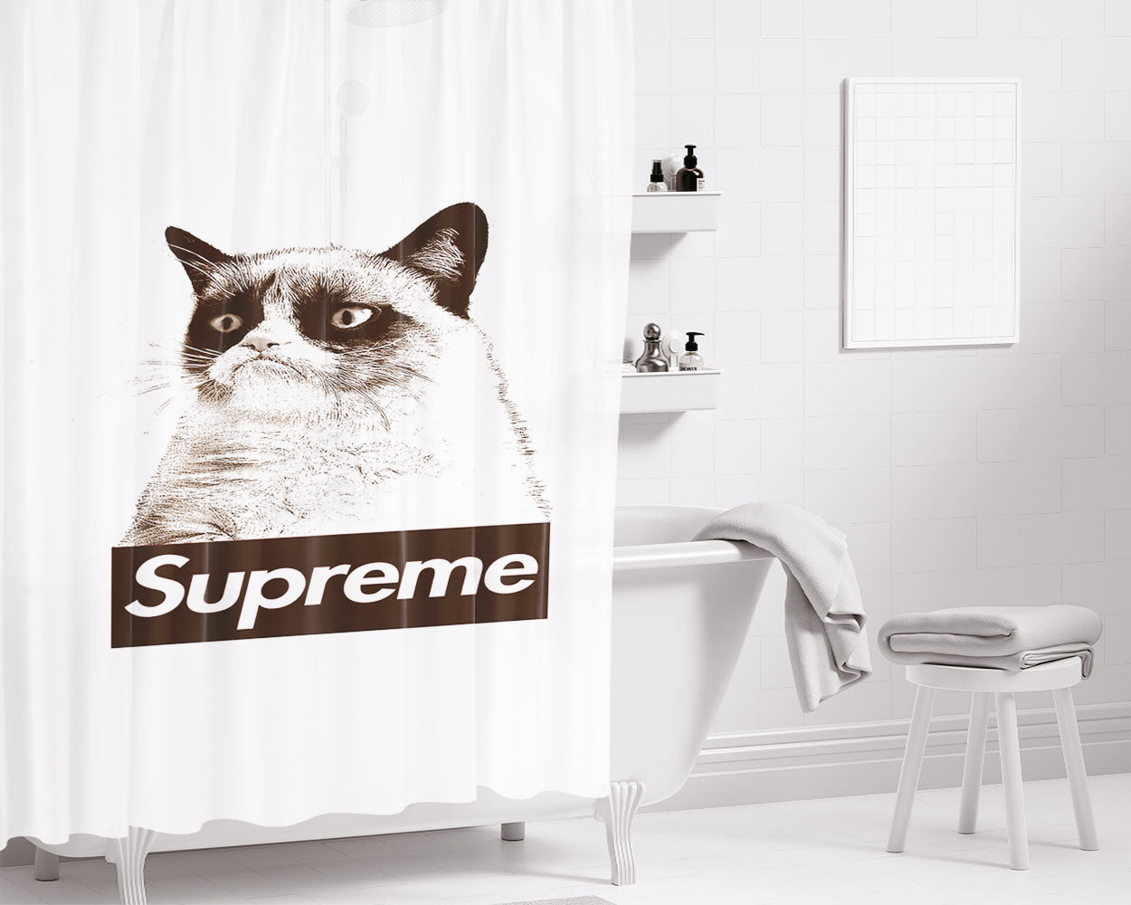 Supreme Nope Cat Bathroom Shower Curtain Fabric Waterproof | 66 X 72 Inch