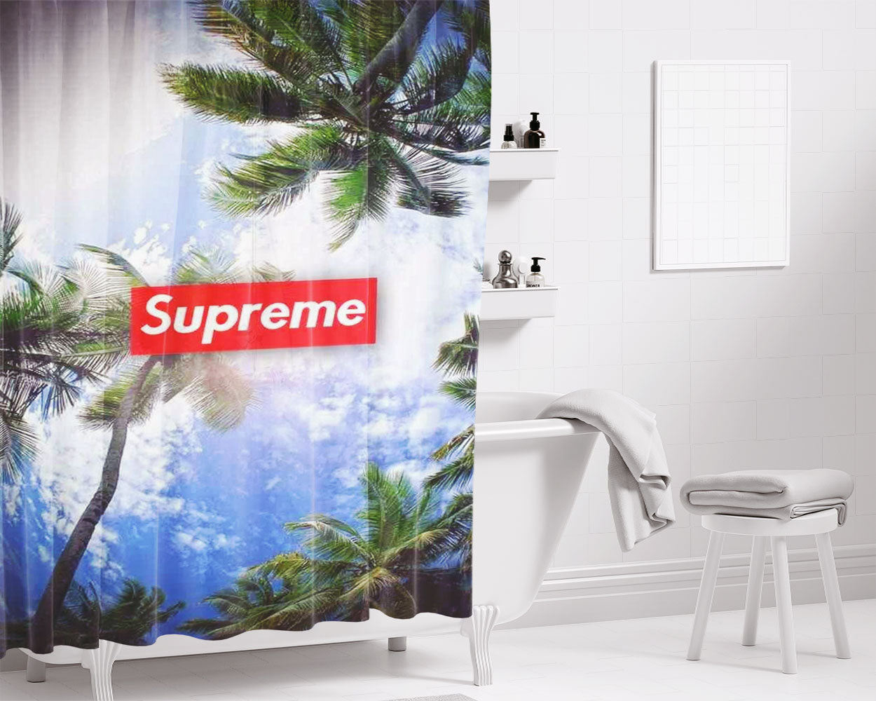Supreme Palm Sky Bathroom Shower Curtain Fabric Waterproof | 66 X 72 Inch
