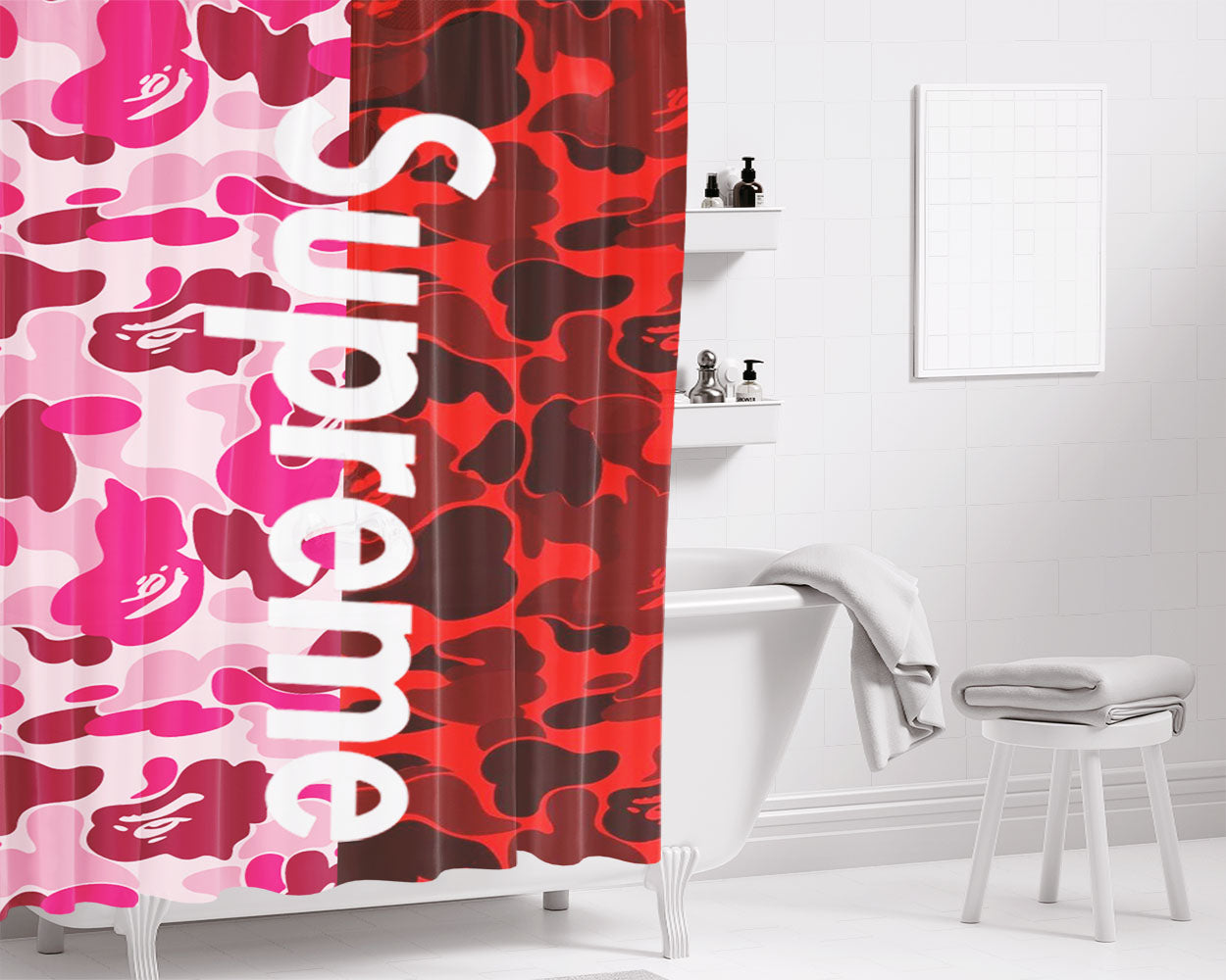 Supreme Pink Red Bathroom Shower Curtain Fabric Waterproof | 66 X 72 Inch