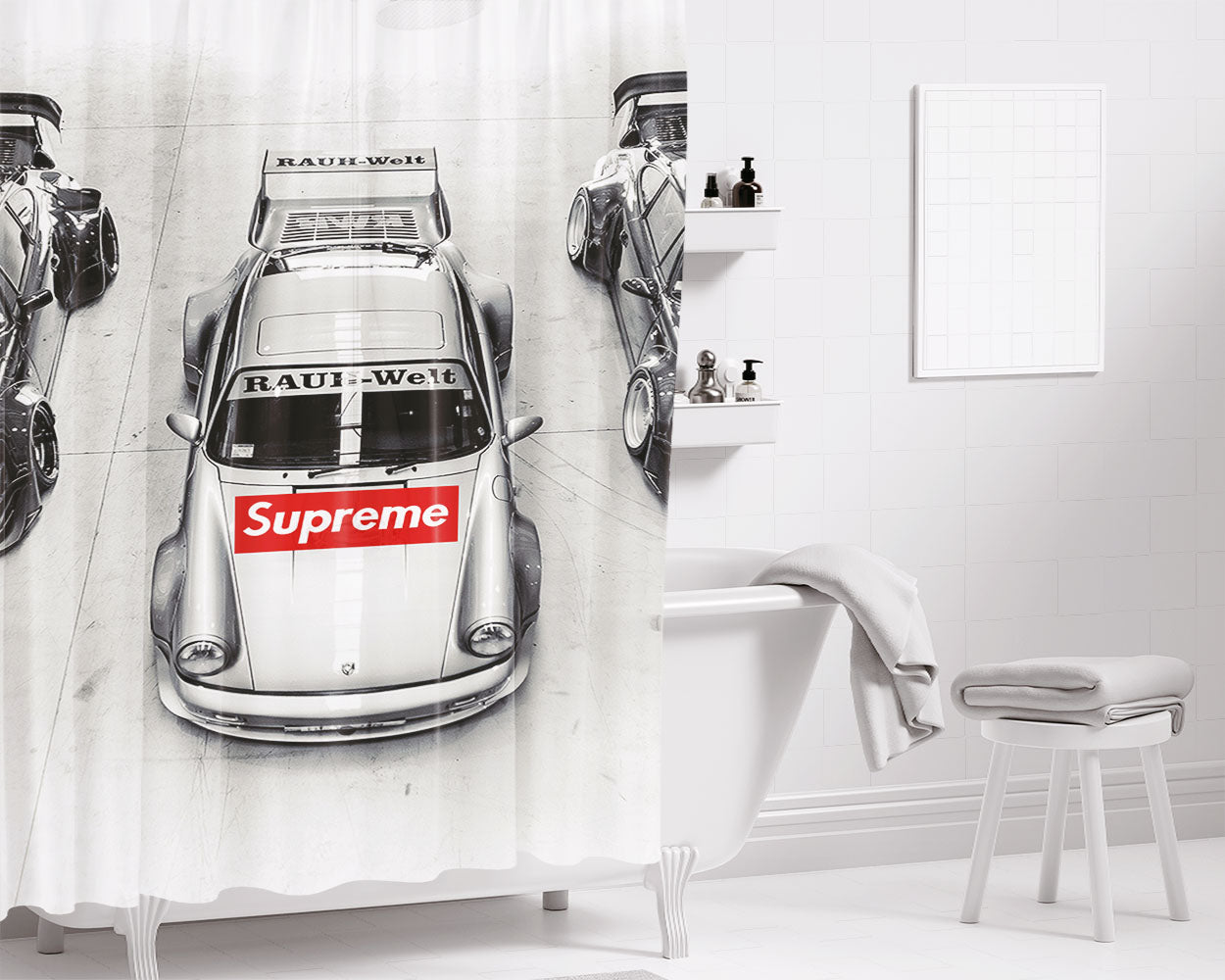 Supreme Porsche 911 Bathroom Shower Curtain Fabric Waterproof | 66 X 72 Inch