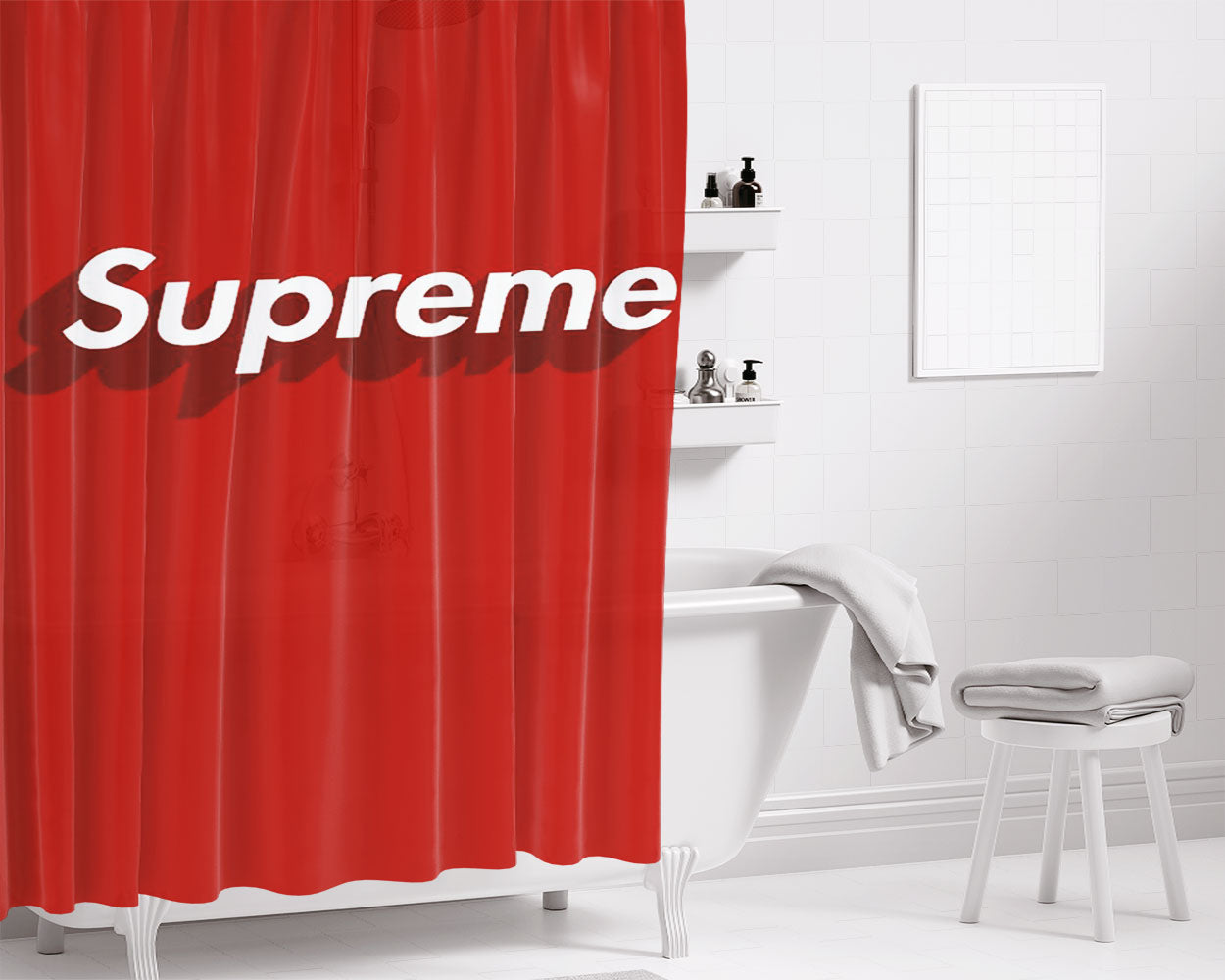 Supreme Red 3D Bathroom Shower Curtain Fabric Waterproof | 66 X 72 Inch