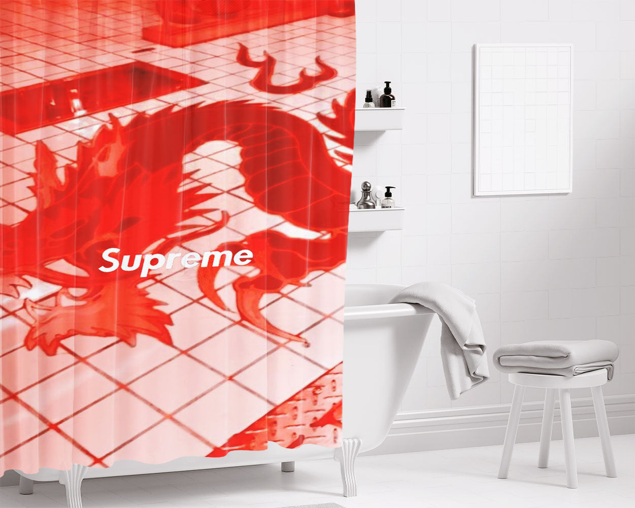 Supreme Red Dragon Bathroom Shower Curtain Fabric Waterproof | 66 X 72 Inch