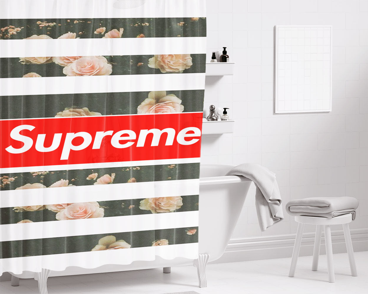 Supreme Rose Bathroom Shower Curtain Fabric Waterproof | 66 X 72 Inch