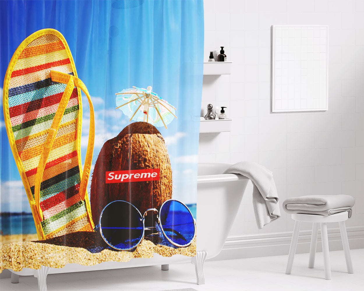 Supreme Summer Coconut Bathroom Shower Curtain Fabric Waterproof | 66 X 72 Inch