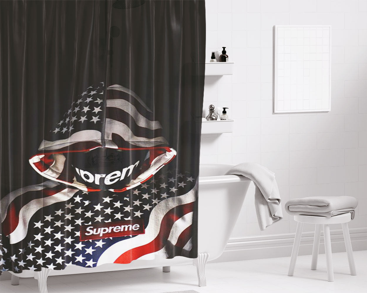 Supreme Us Flag Hoodie Bathroom Shower Curtain Fabric Waterproof | 66 X 72 Inch