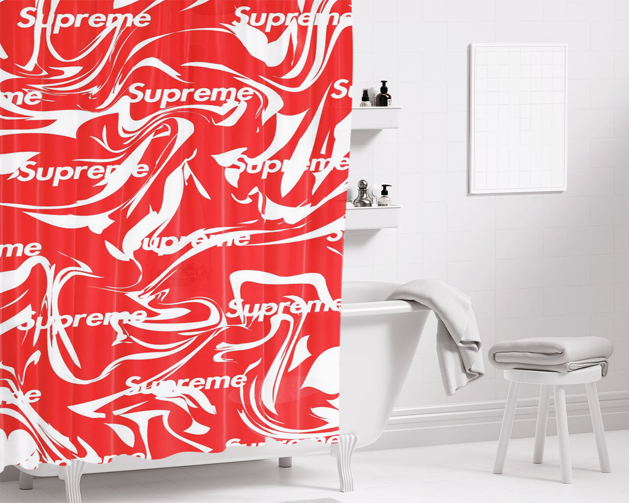 Supreme Wallpaper Images Bathroom Shower Curtain Fabric Waterproof | 66 X 72 Inch