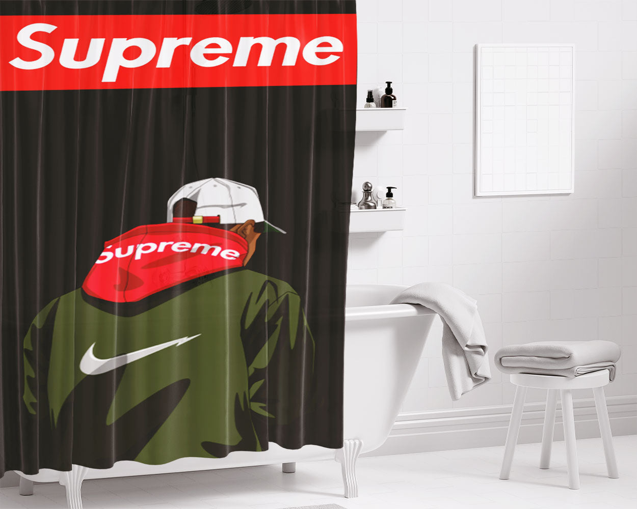 Supreme X Nike Bathroom Shower Curtain Fabric Waterproof | 66 X 72 Inch