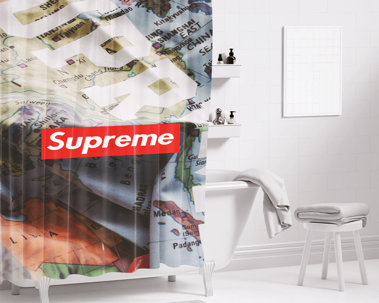 Supreme X North Face Bathroom Shower Curtain Fabric Waterproof | 66 X 72 Inch