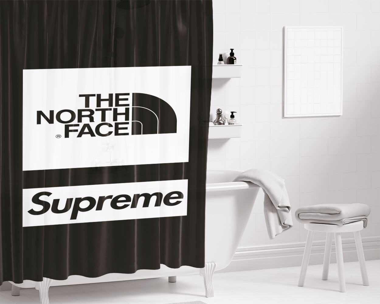 Supreme X Northface Bathroom Shower Curtain Fabric Waterproof | 66 X 72 Inch