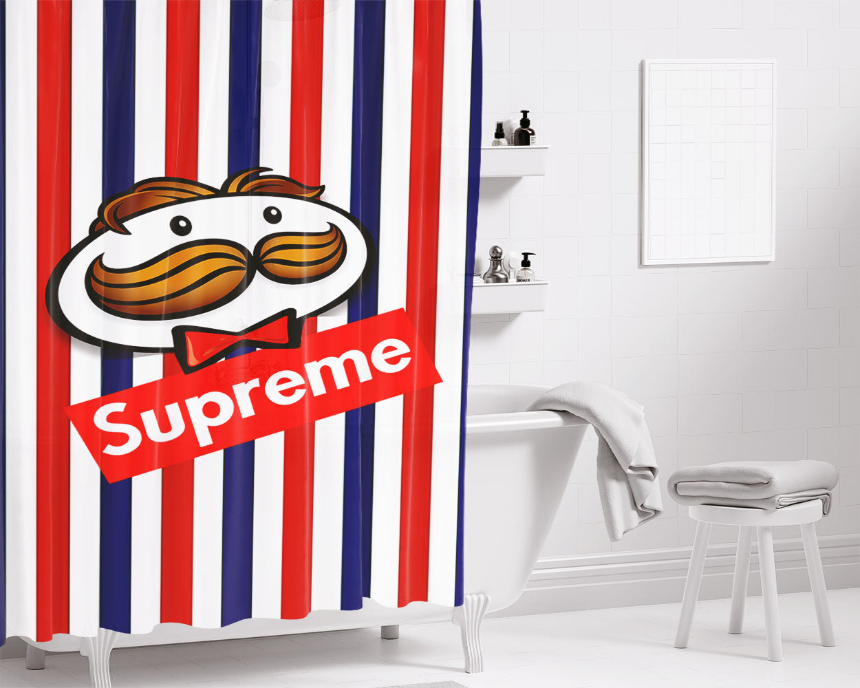Supreme X Pringles Line Red Bathroom Shower Curtain Fabric Waterproof | 66 X 72 Inch