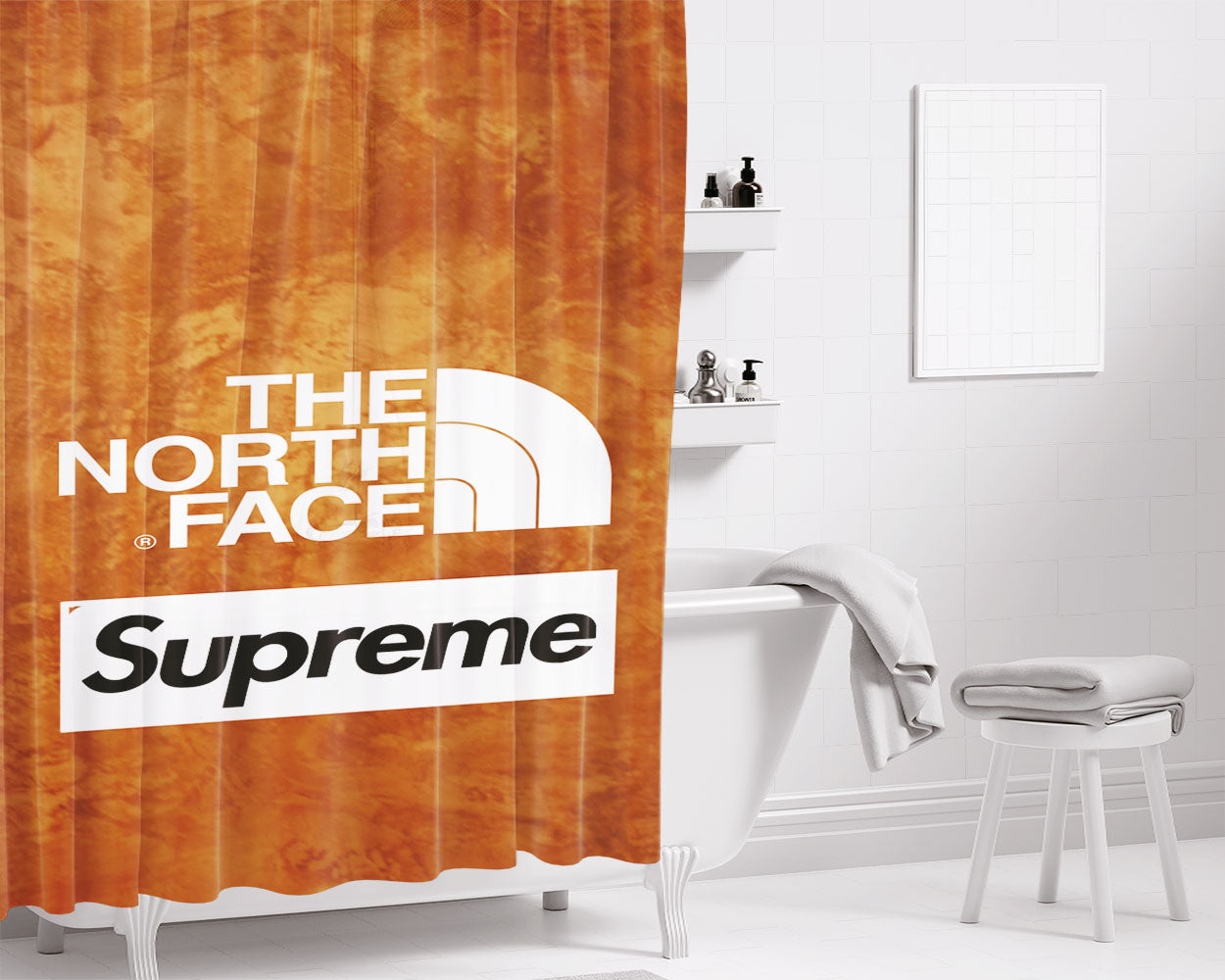 The North Face Supreme Wood Background Bathroom Shower Curtain Fabric Waterproof | 66 X 72 Inch