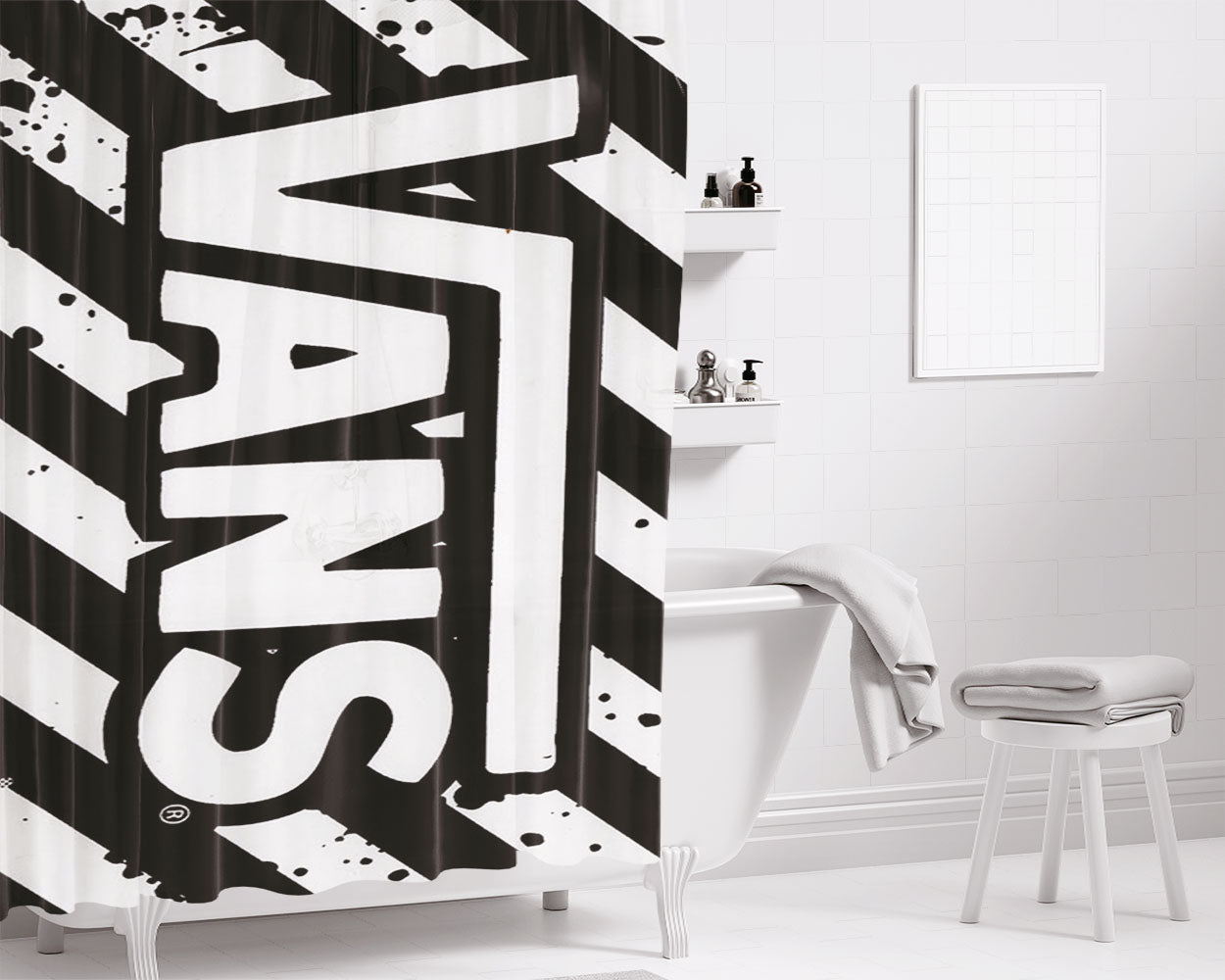 Vans Logo Bathroom Shower Curtain Fabric Waterproof | 66 X 72 Inch