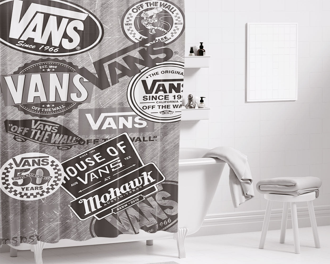 Vans Sticker Bathroom Shower Curtain Fabric Waterproof | 66 X 72 Inch