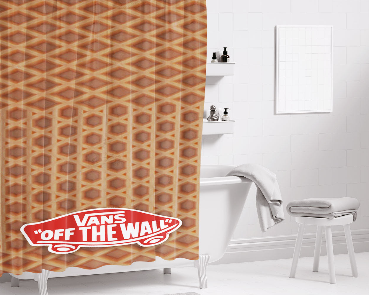 Vans Waffle Sol Pattern Bathroom Shower Curtain Fabric Waterproof | 66 X 72 Inch