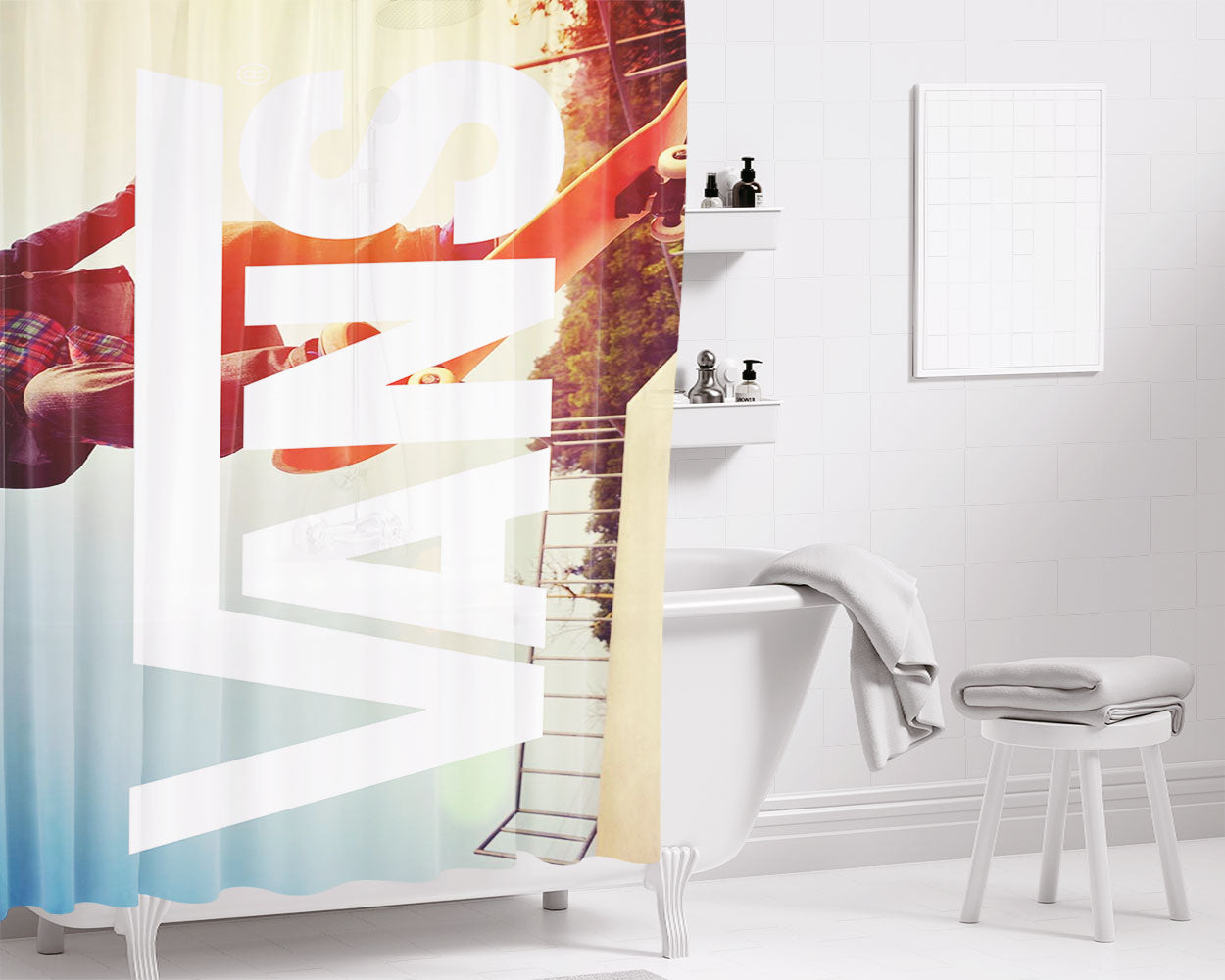 White Vans Logo Skateboarding Bathroom Shower Curtain Fabric Waterproof | 66 X 72 Inch