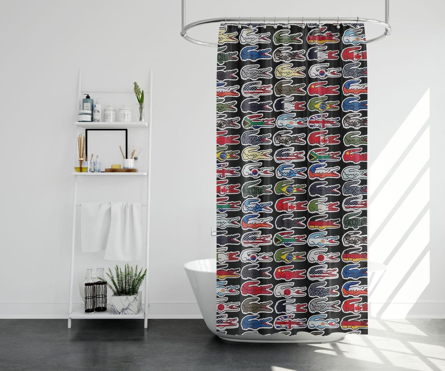 Lacoste World Flag Shower Curtain Farmhouse Bathroom Decor