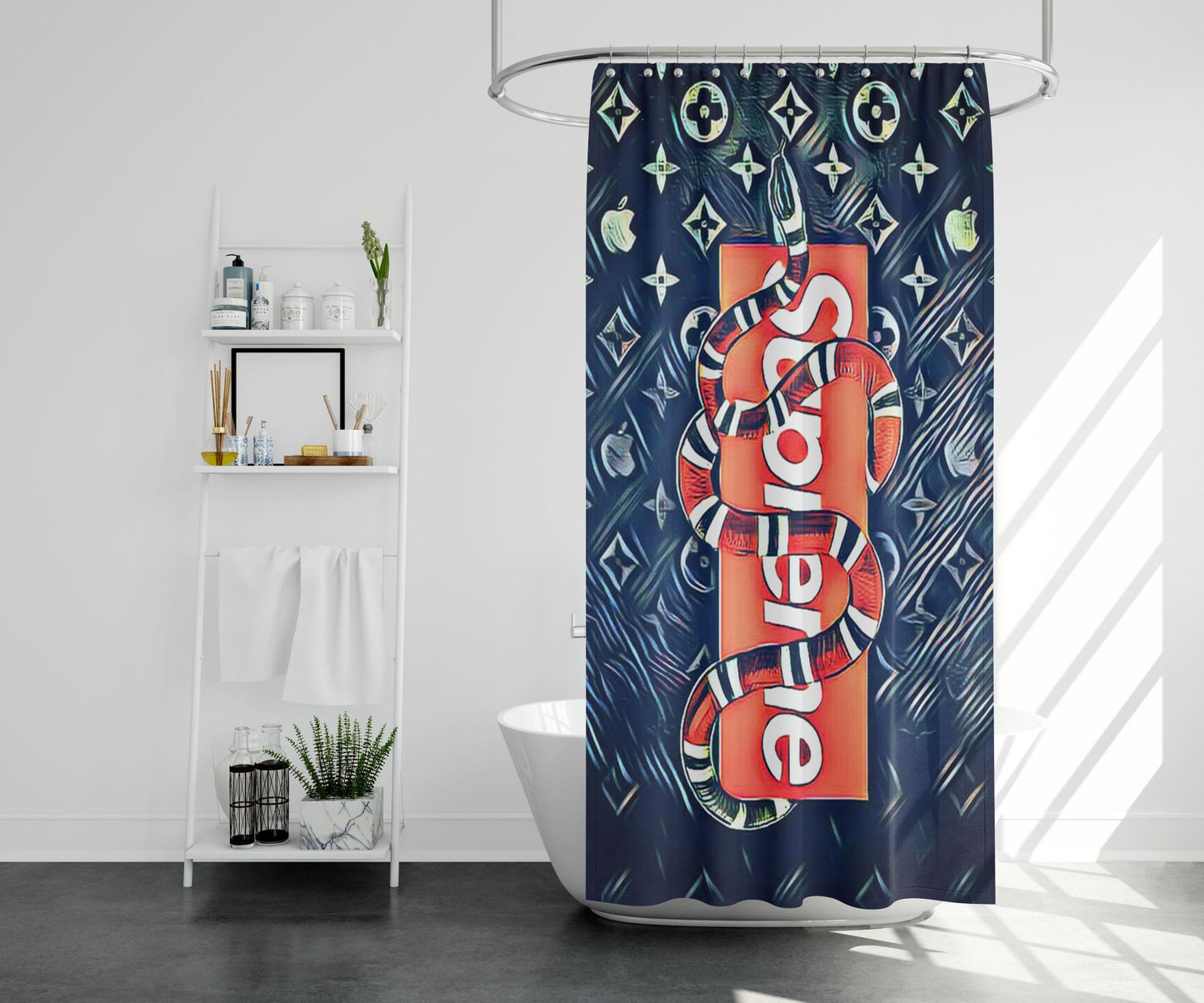 Supreme Gucci Snake Louis Vuitton Apple Shower Curtain Farmhouse Bathroom Decor
