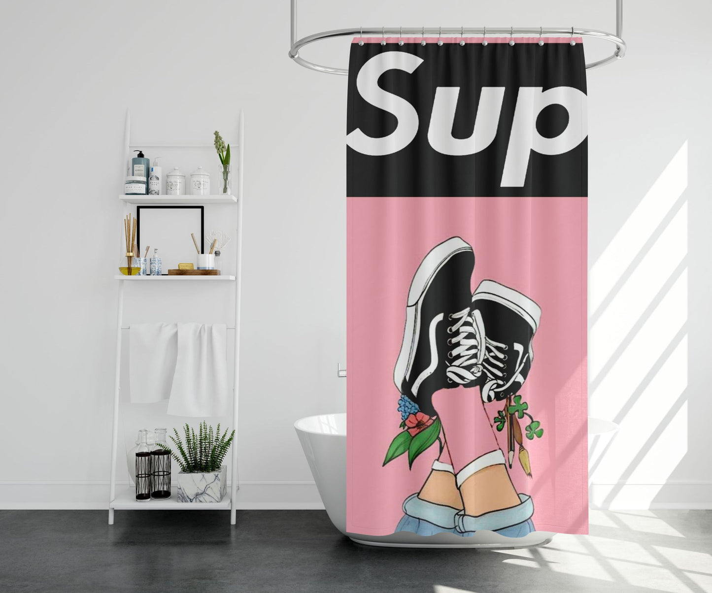 Supreme X Vans Retro Shower Curtain Farmhouse Bathroom Decor