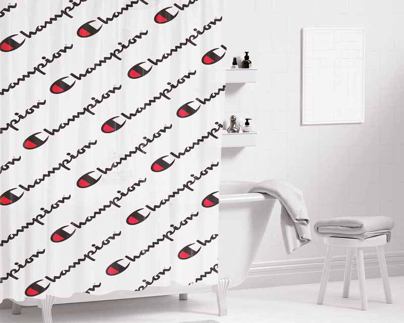 Champion Ebon-Ashgray Bathroom Shower Curtain Fabric Waterproof | 66 X 72 Inch