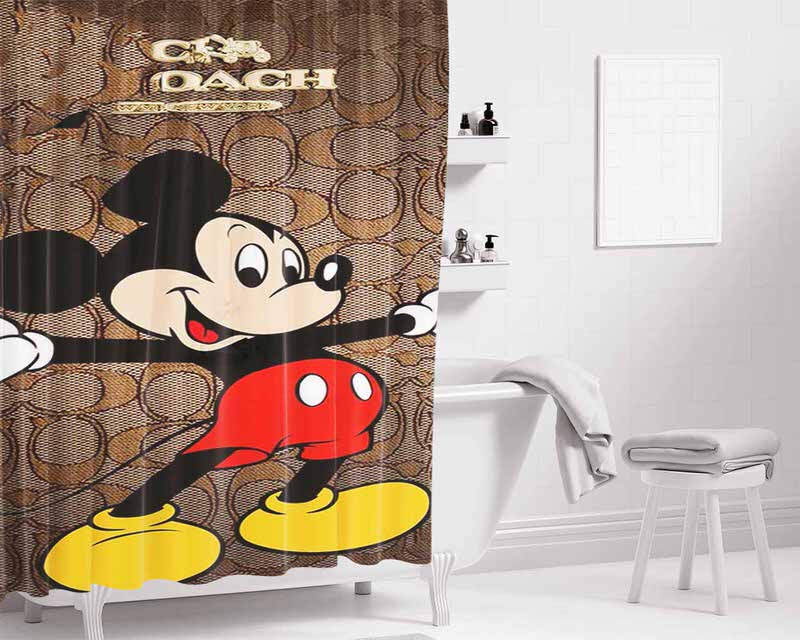 Coach Brown Mickey Mouse 2 Bathroom Shower Curtain Fabric Waterproof | 66 X 72 Inch