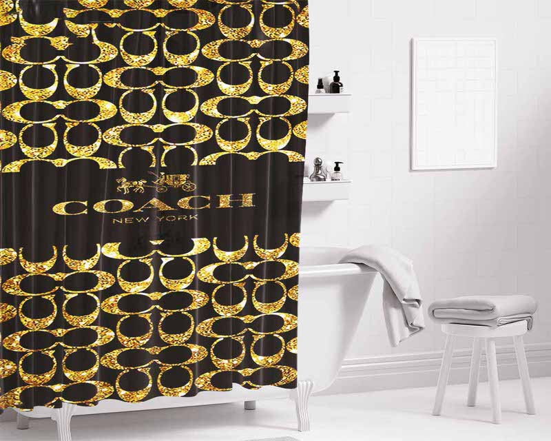Coach New York Golden Bathroom Shower Curtain Fabric Waterproof | 66 X 72 Inch