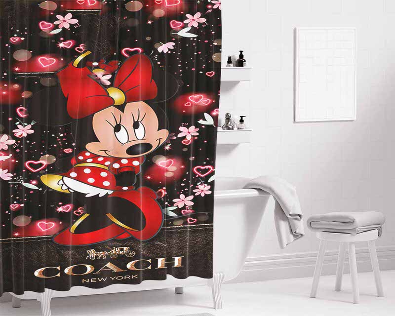 Minnie Mouse Coach Flowers New Bathroom Shower Curtain Fabric Waterproof | 66 X 72 Inch