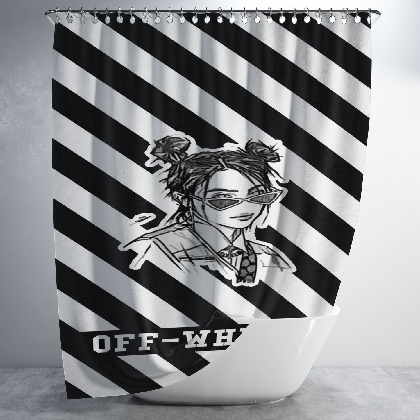 Billie Eilish Off White Stripe Pattern Bathroom Shower Curtain Fabric Waterproof | 66 X 72 Inch