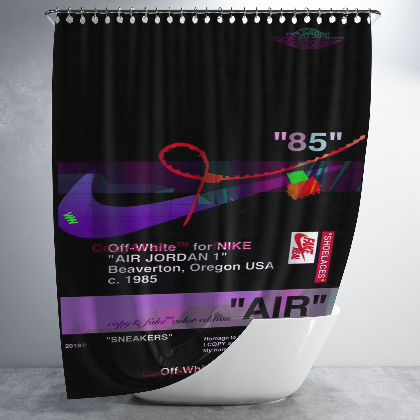 Black Aesthetic Off White Air Bathroom Shower Curtain Fabric Waterproof | 66 X 72 Inch