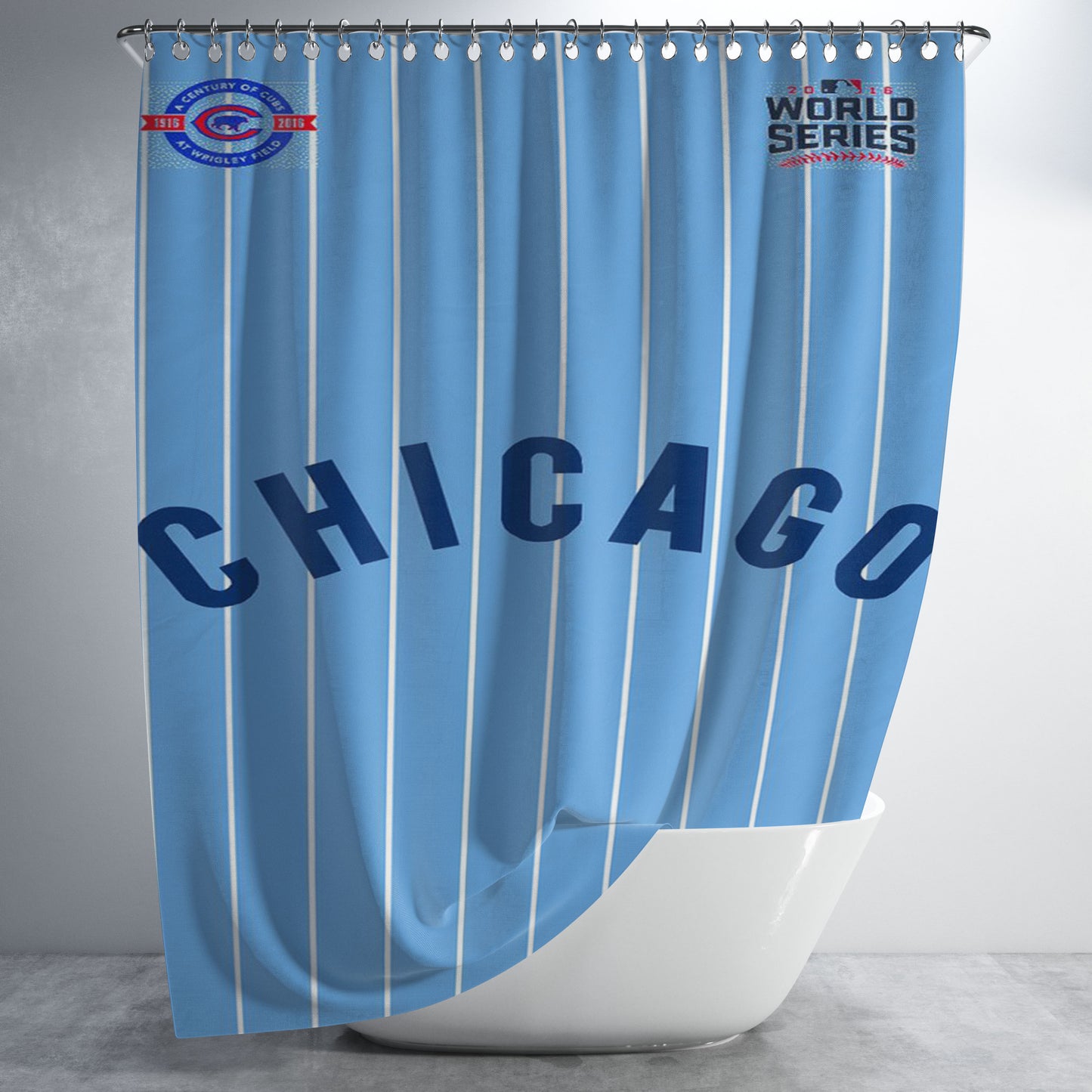 Chicago Cubs Blue 2 Bathroom Shower Curtain Fabric Waterproof | 66 X 72 Inch