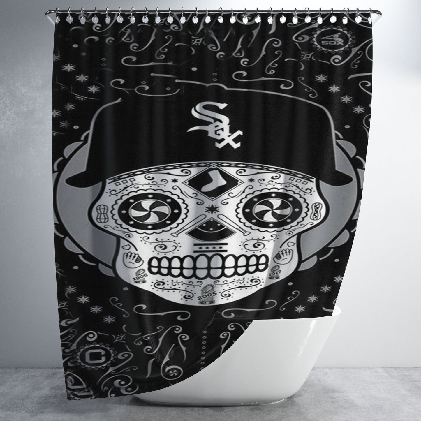 Chicago White Sox Skull Bathroom Shower Curtain Fabric Waterproof | 66 X 72 Inch