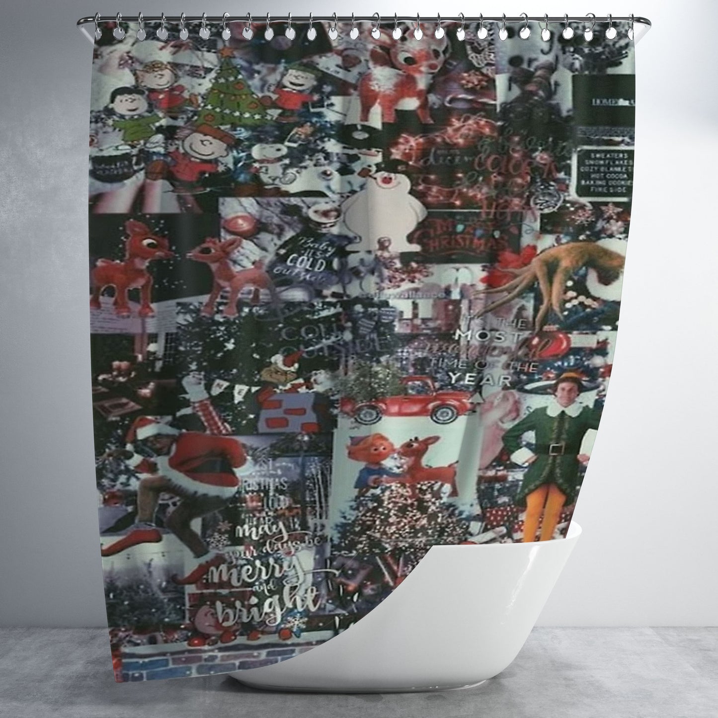 Christmas Collage Bathroom Shower Curtain Fabric Waterproof | 66 X 72 Inch