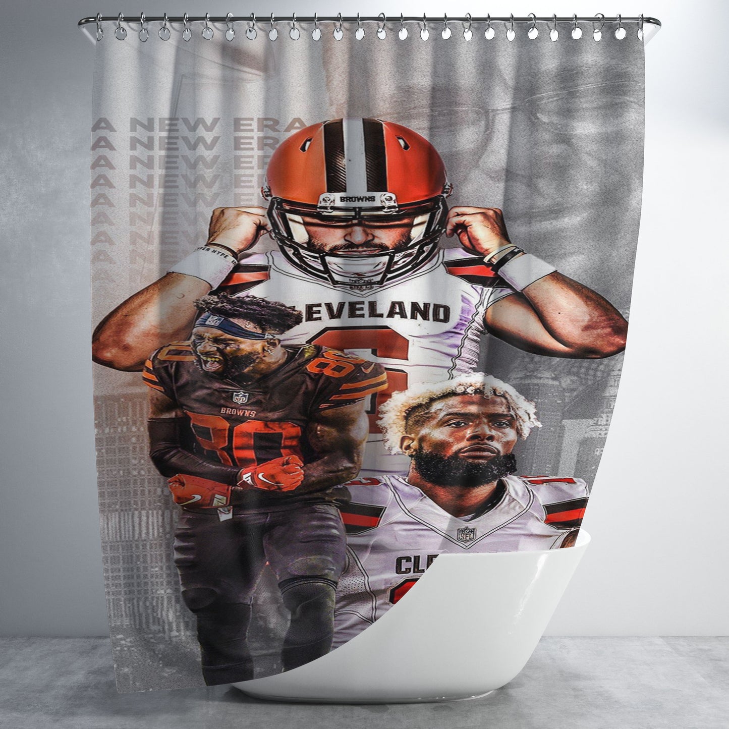 Cleveland Brown Odell Beckham Jr Wallpaper Bathroom Shower Curtain Fabric Waterproof | 66 X 72 Inch