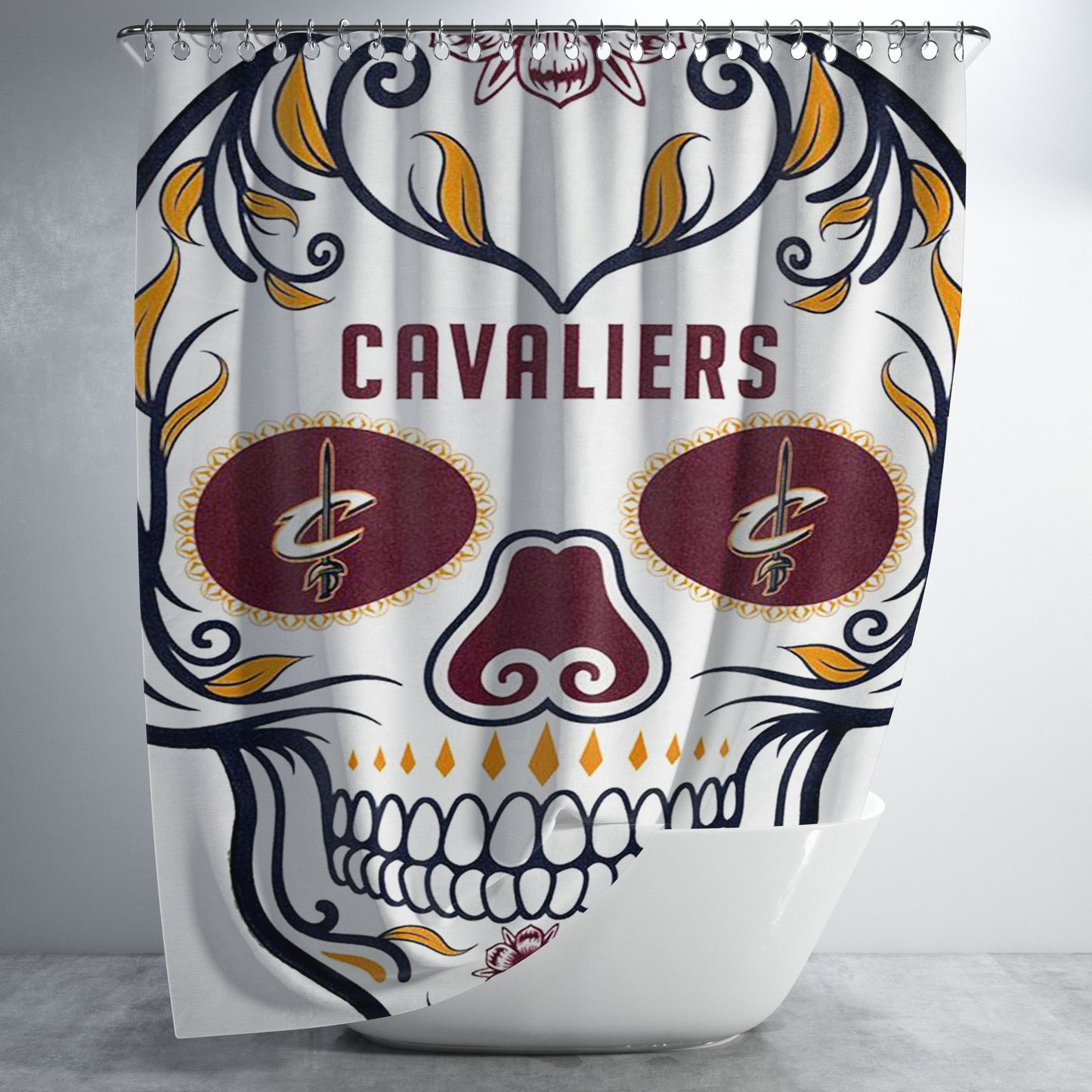 Cleveland Cavaliers Skull Bathroom Shower Curtain Fabric Waterproof | 66 X 72 Inch
