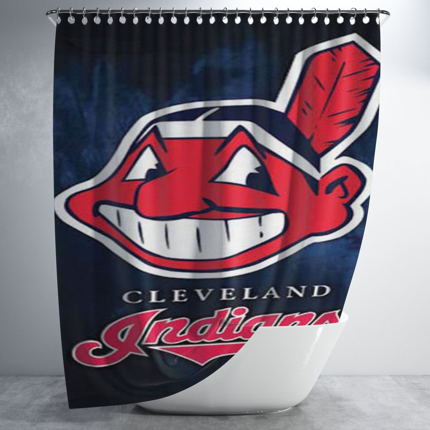 Cleveland Indians Logo Blue Fade Bathroom Shower Curtain Fabric Waterproof | 66 X 72 Inch