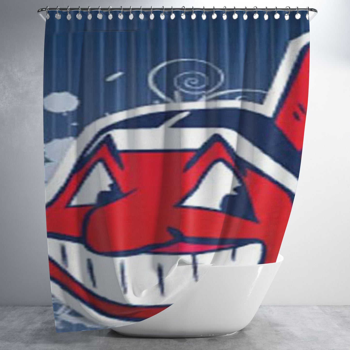 Cleveland Indians Pinstripes Bathroom Shower Curtain Fabric Waterproof | 66 X 72 Inch