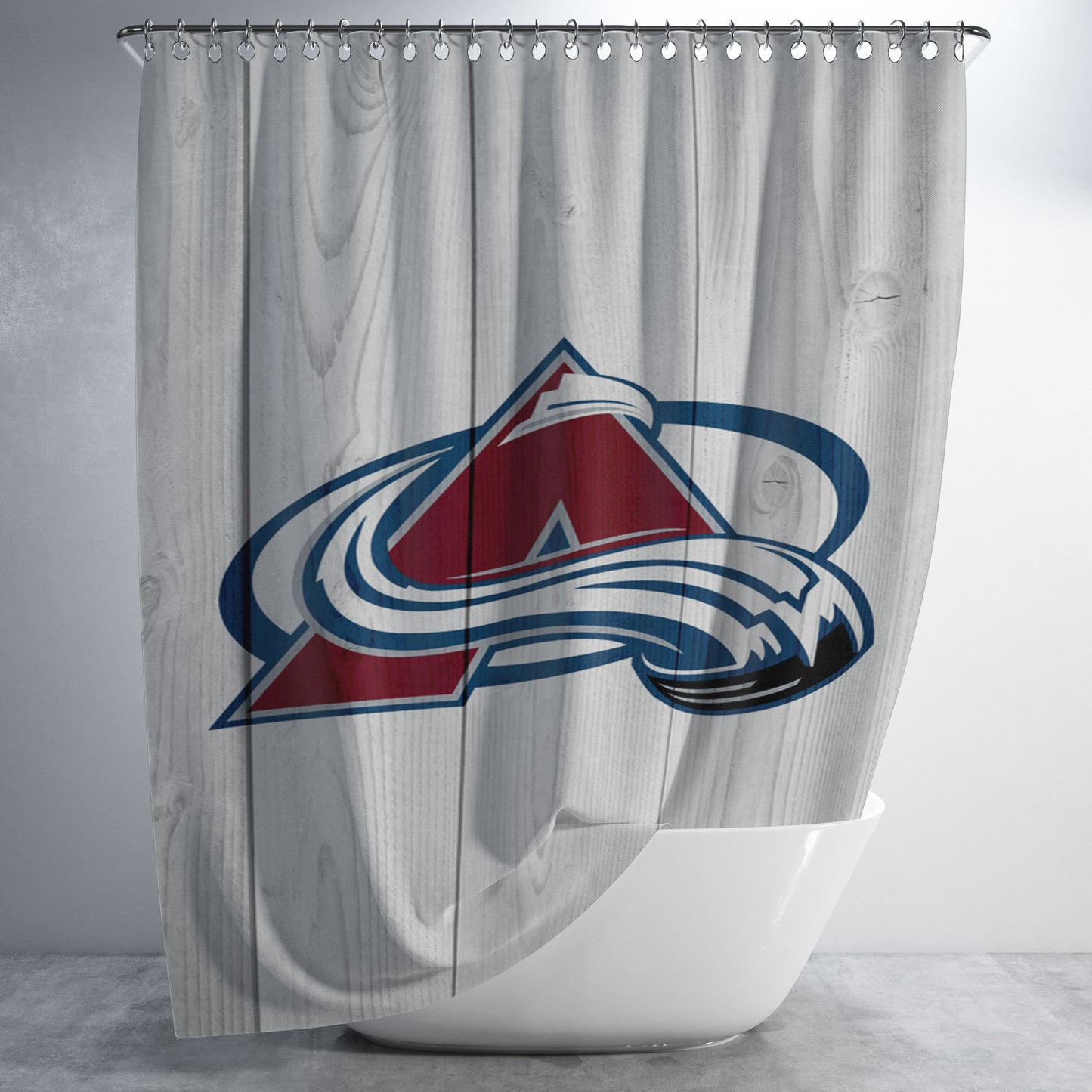Colorado Avalanche Nhl Logo Wood Wallpaper Bathroom Shower Curtain Fabric Waterproof | 66 X 72 Inch