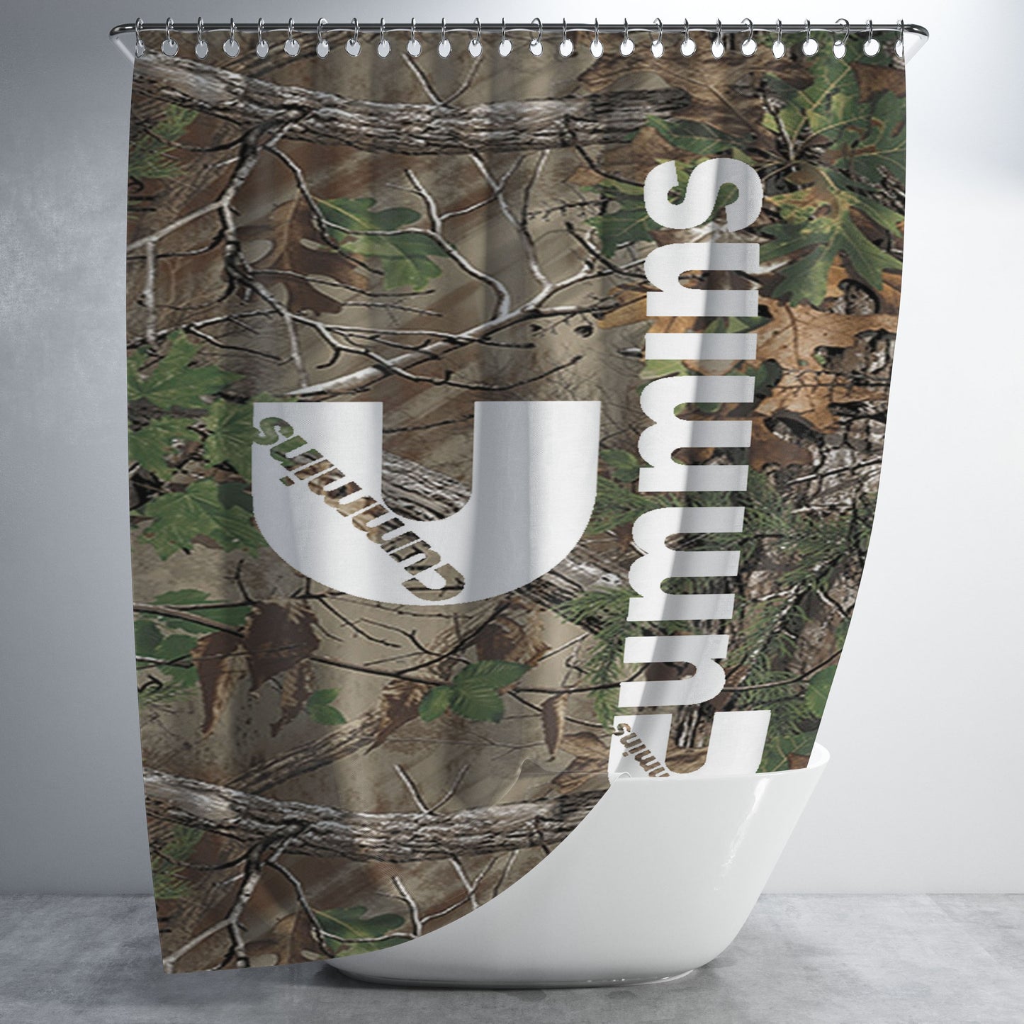 Cummins Diesel Camouflage Realtree Logo Bathroom Shower Curtain Fabric Waterproof | 66 X 72 Inch