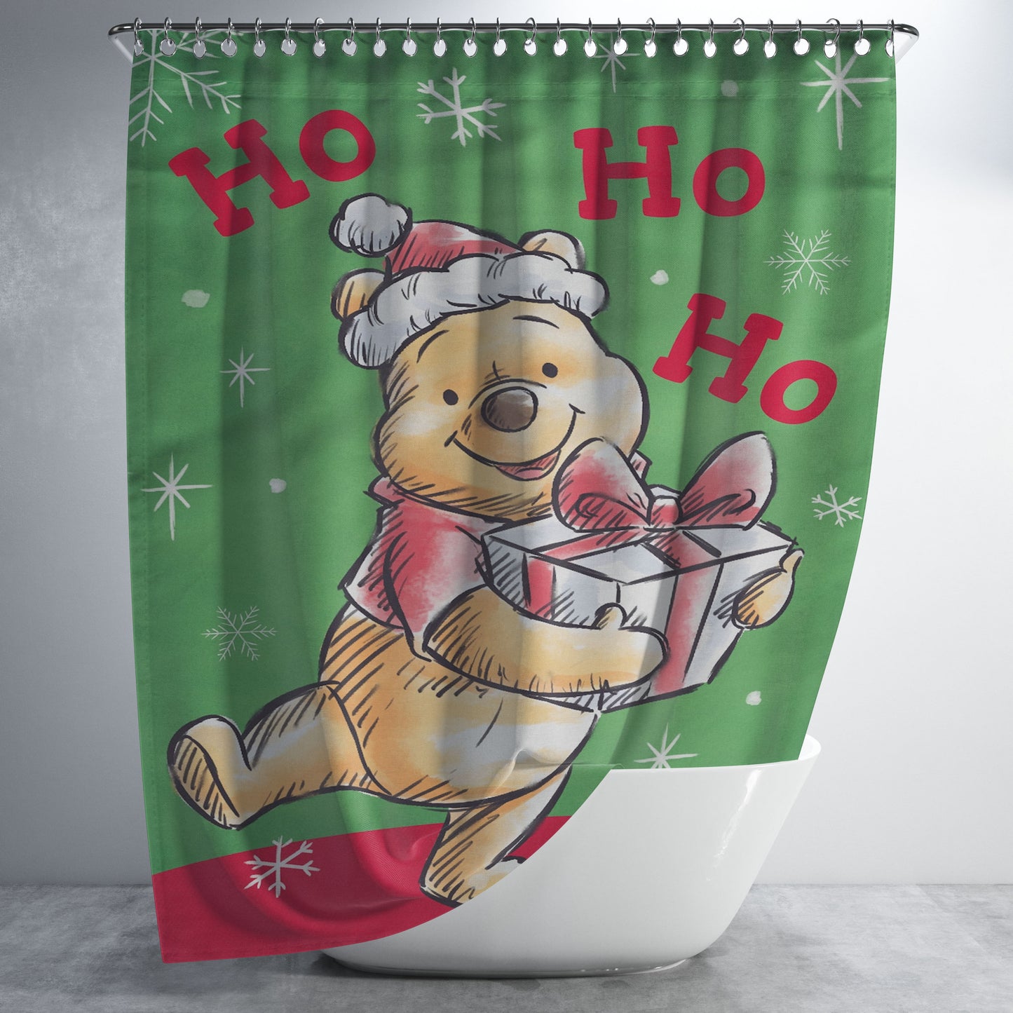 Disney Very Merry Christmas Pooh Bathroom Shower Curtain Fabric Waterproof | 66 X 72 Inch