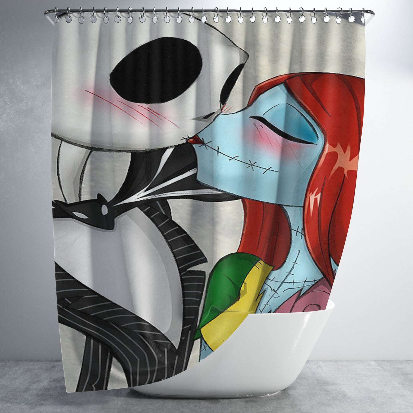 Forever Love Jack Sally Before Christmas Bathroom Shower Curtain Fabric Waterproof | 66 X 72 Inch