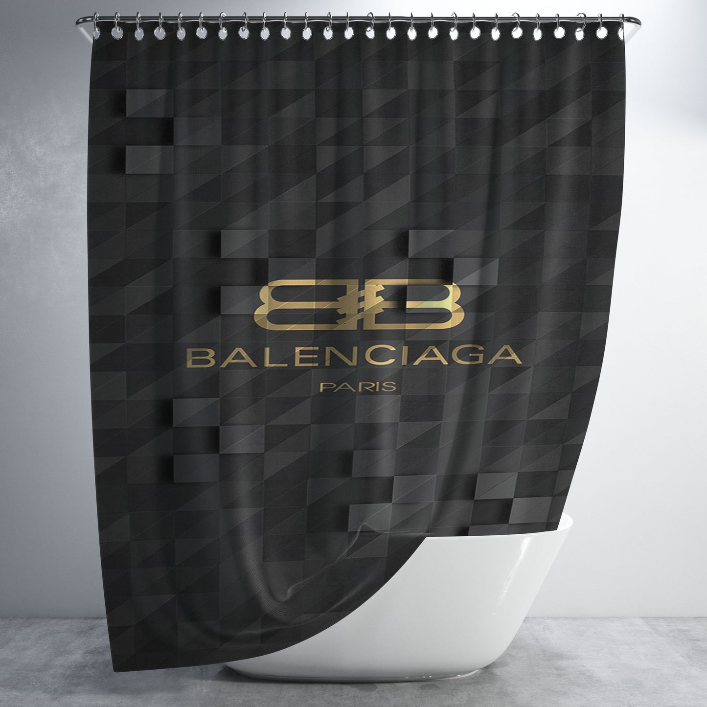 Gold Balenciaga Paris Black Prism Bathroom Shower Curtain Fabric Waterproof | 66 X 72 Inch