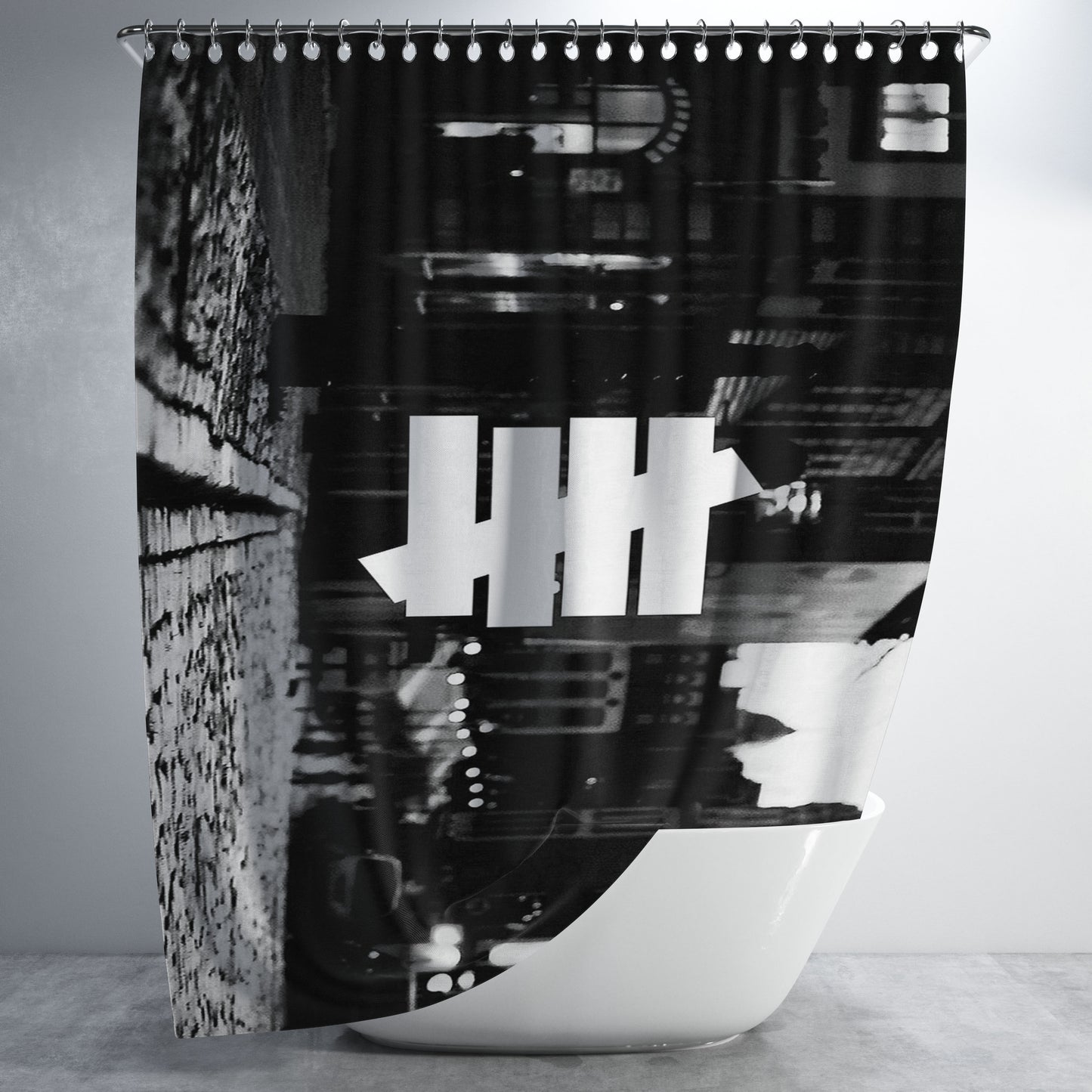 Hypebeast Off White Grayscale Bathroom Shower Curtain Fabric Waterproof | 66 X 72 Inch