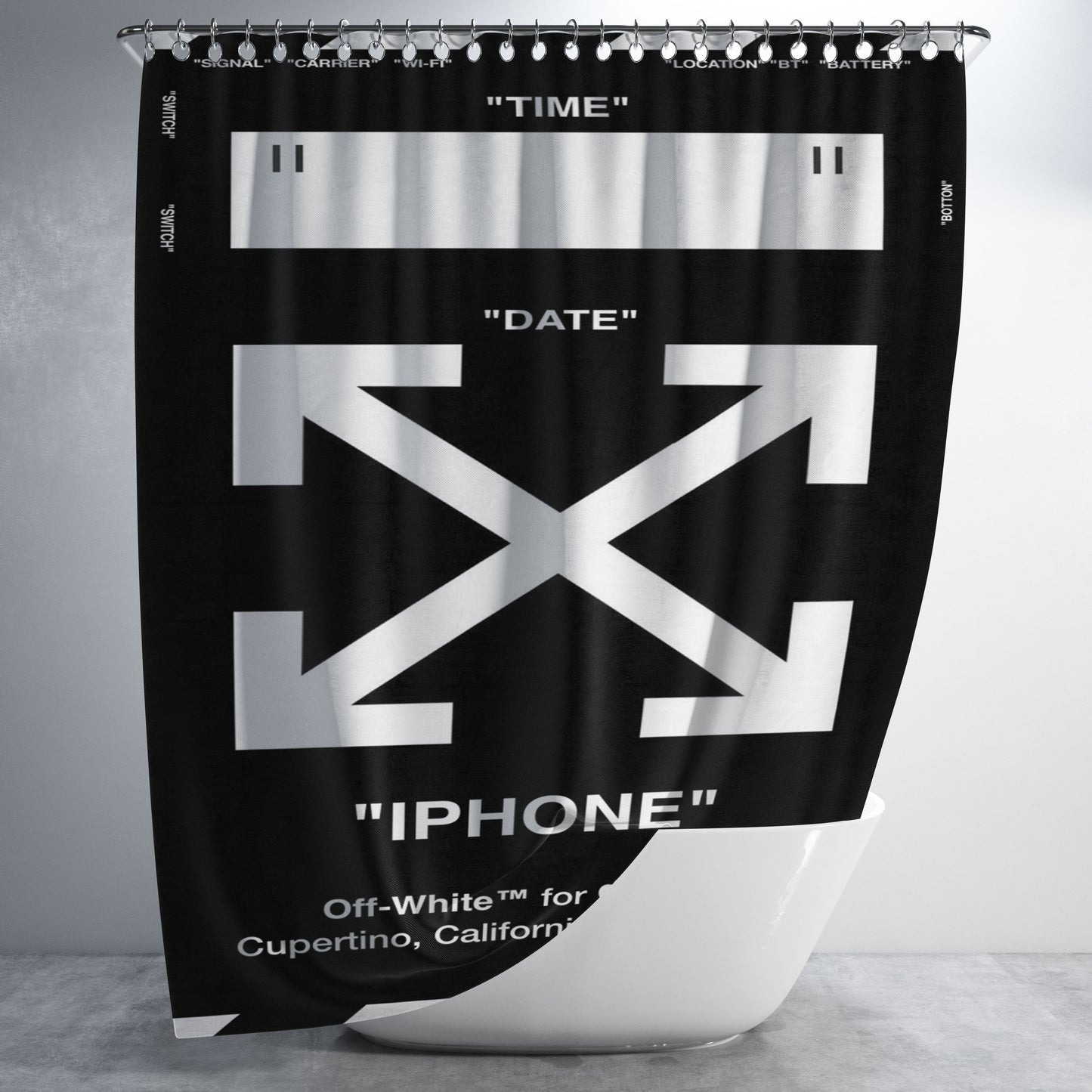 Iphone Off White Bathroom Shower Curtain Fabric Waterproof | 66 X 72 Inch
